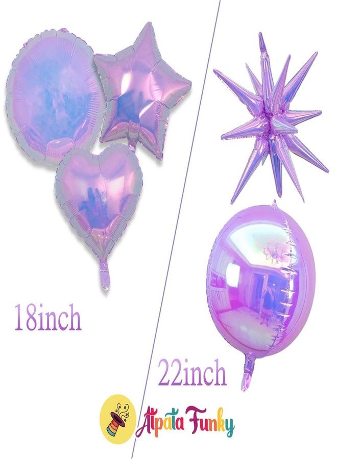 Atpata Funky Atapta Funky Iridescent Holographic Clear Party Decor Luxury Backdrop Balloons Set for Birthday Anniversary Baby Shower Festival Celebration (Amethyst Nebula Glow, 5pcs Foil Balloons) - Image 2